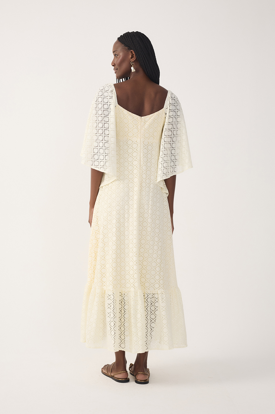 Off-White Cut-Out Lace Midi Dress