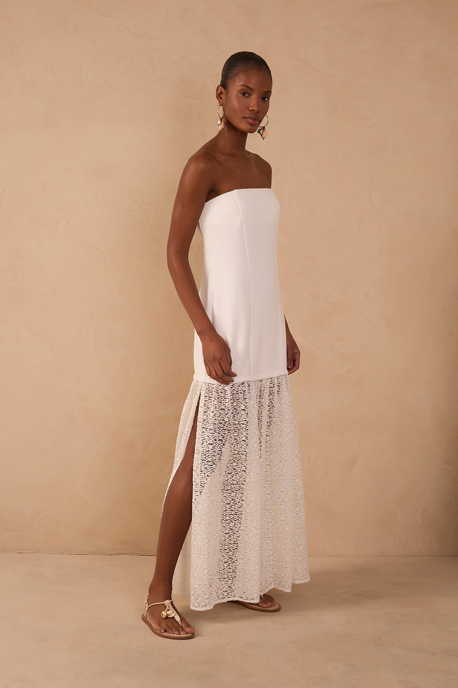 Off-White Lace Strapless Maxi Dress