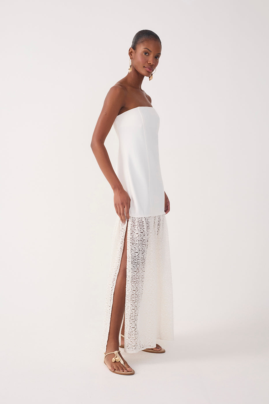 Off-White Lace Strapless Maxi Dress