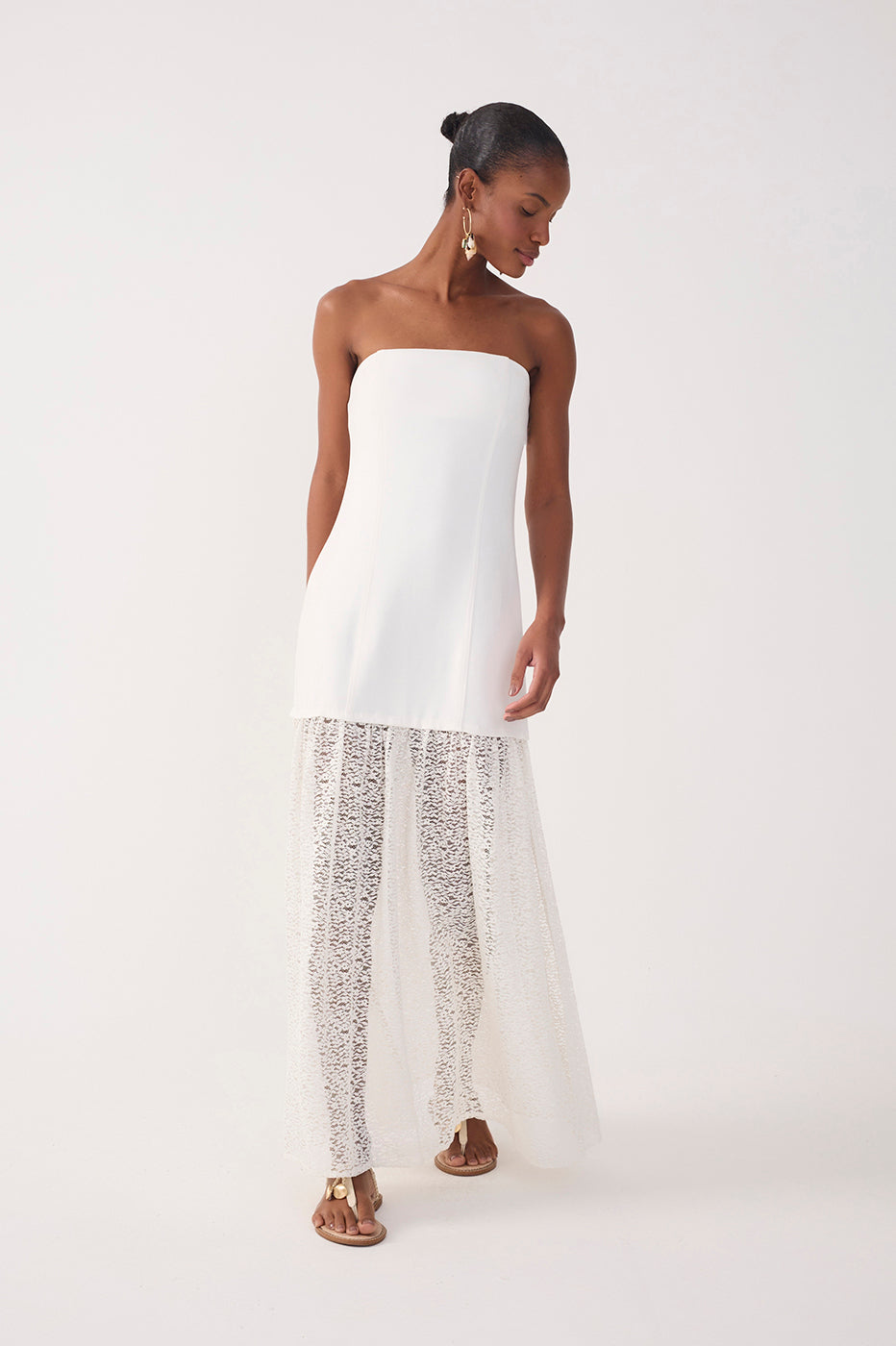 Off-White Lace Strapless Maxi Dress