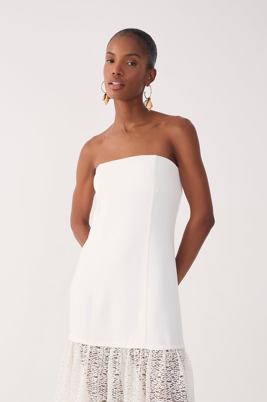 Off-White Lace Strapless Maxi Dress