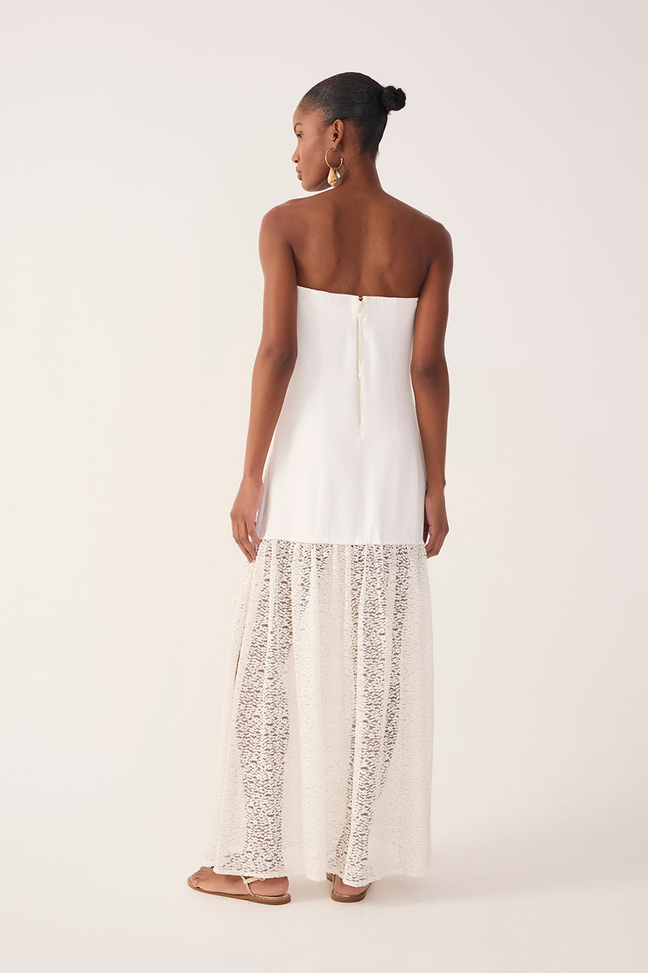 Off-White Lace Strapless Maxi Dress