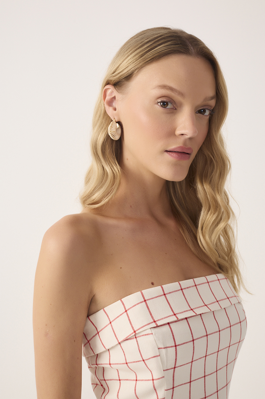 Off-White Plaid Linen Midi Dress