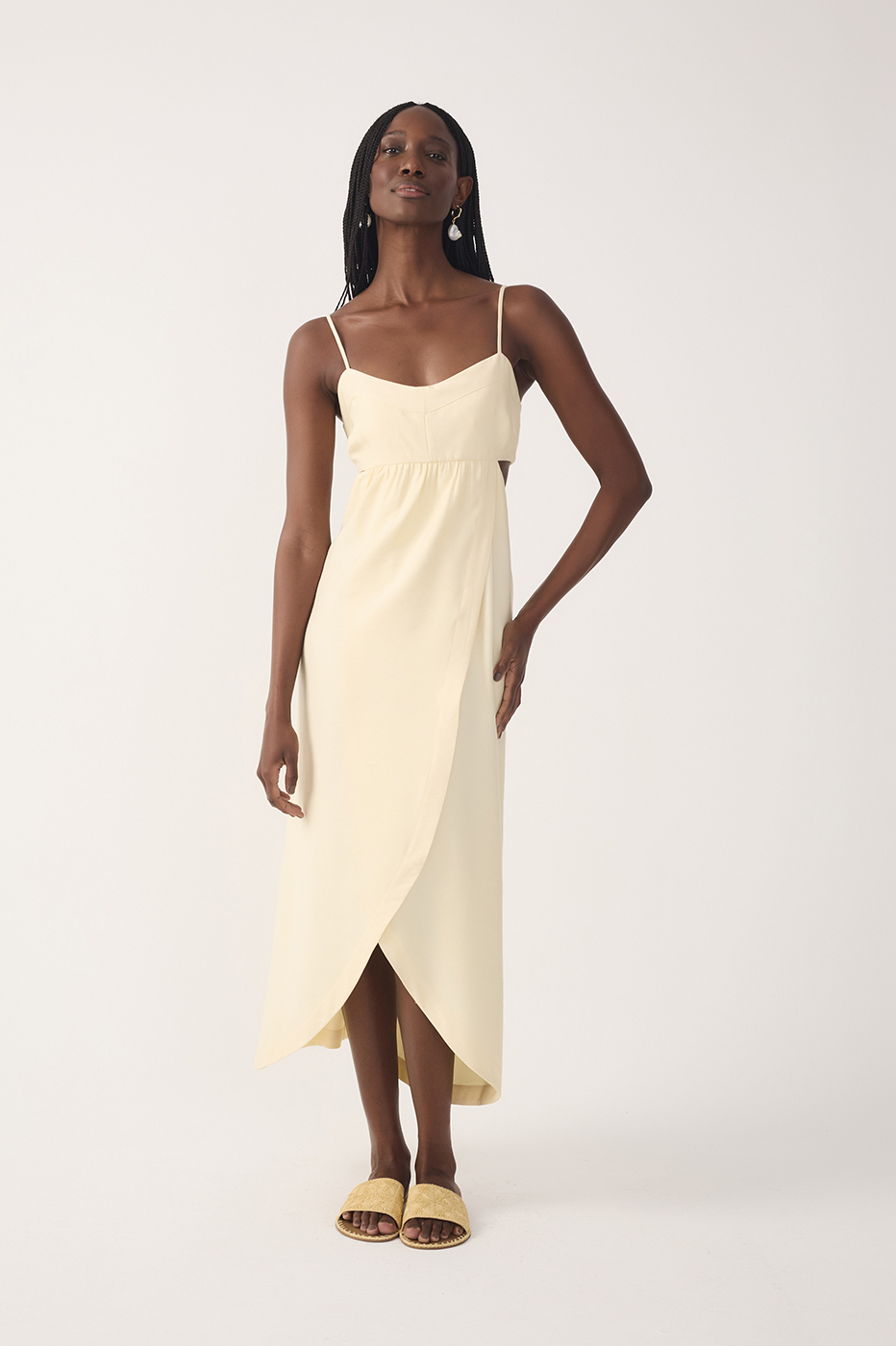 Beige Side Cut-Out Wrap Midi Dress