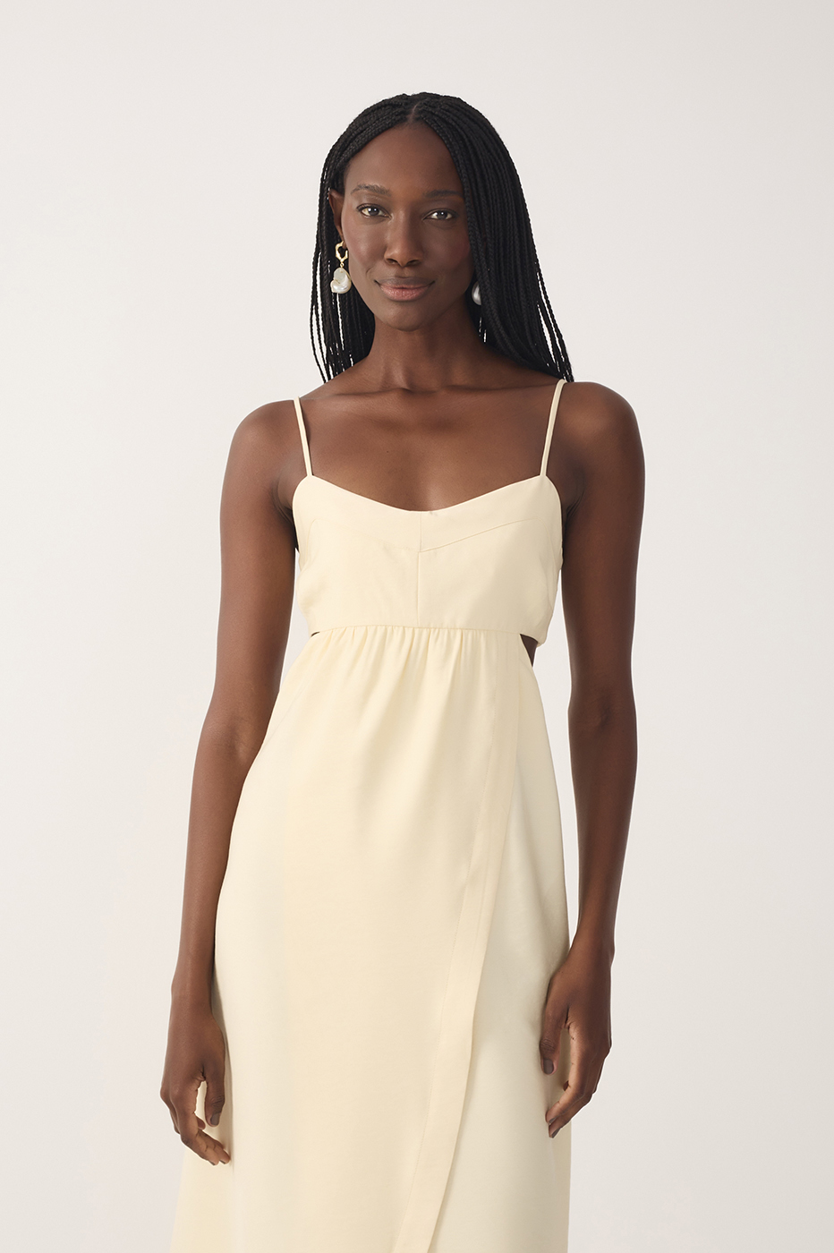 Beige Side Cut-Out Wrap Midi Dress