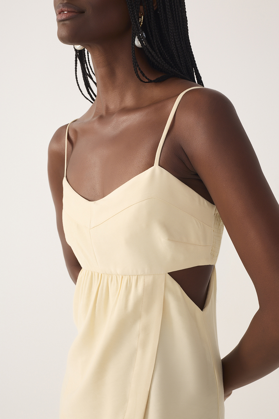 Beige Side Cut-Out Wrap Midi Dress