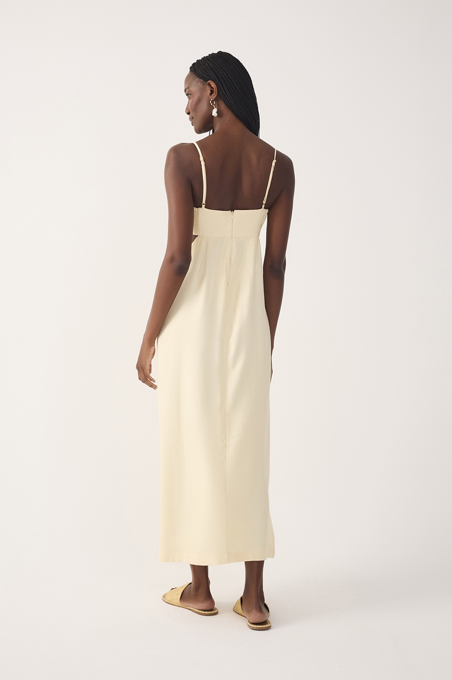 Beige Side Cut-Out Wrap Midi Dress
