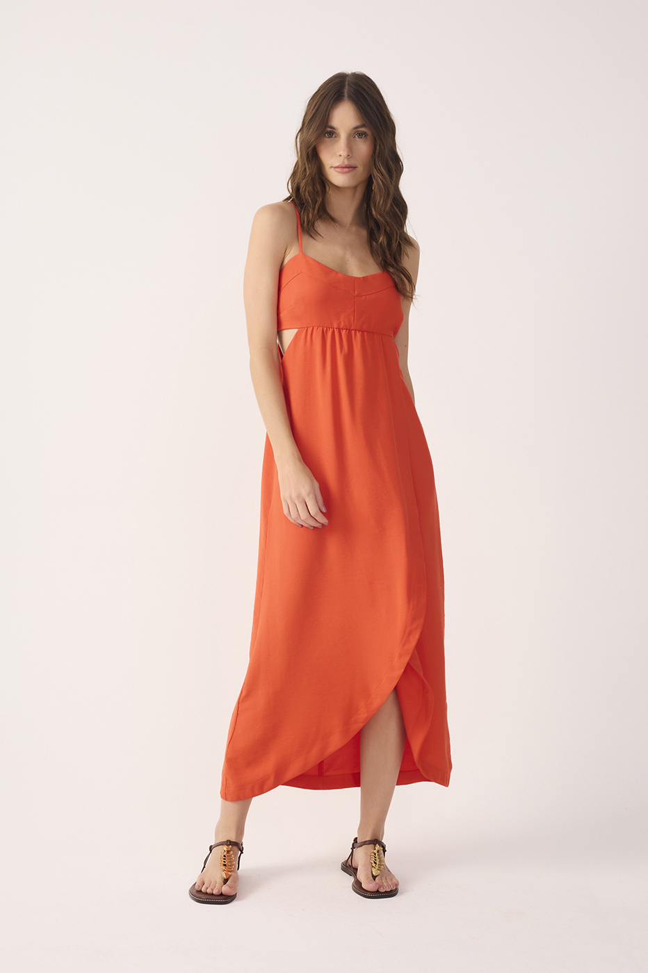 Red Side Cut-Out Wrap Midi Dress