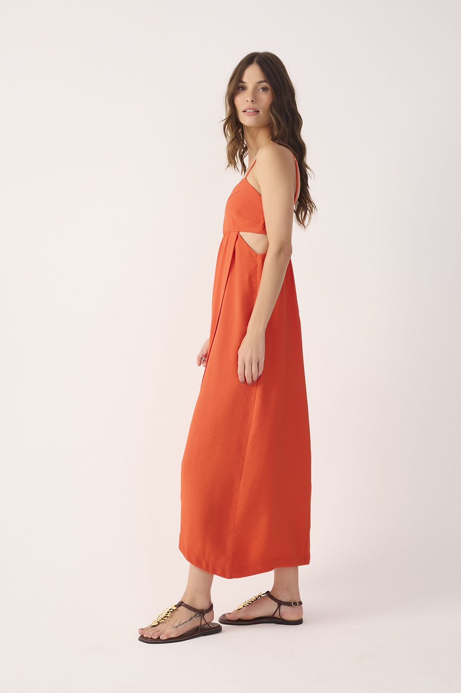 Red Side Cut-Out Wrap Midi Dress
