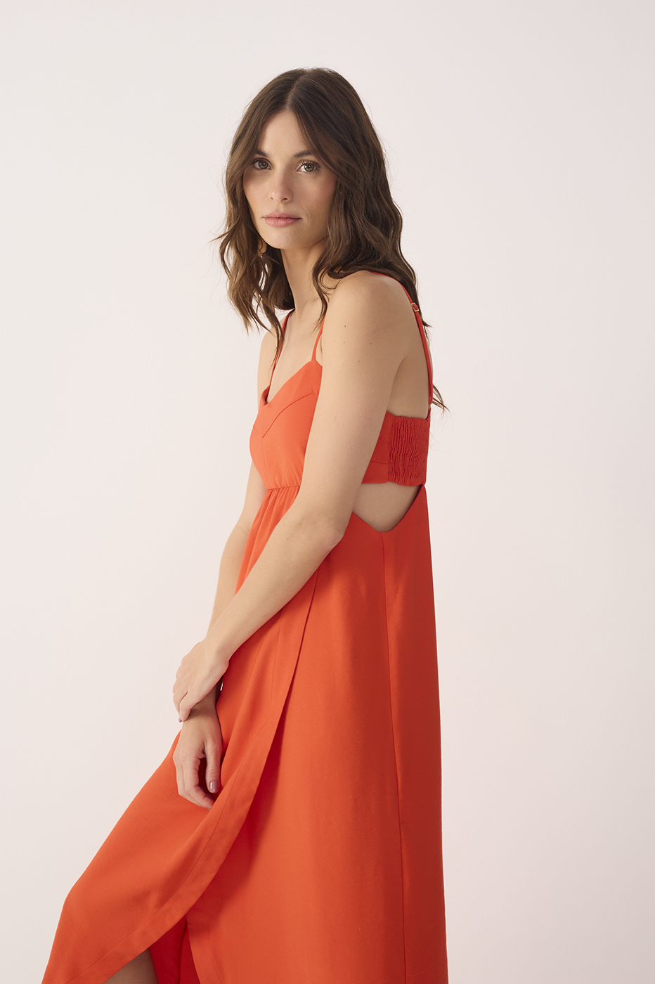 Red Side Cut-Out Wrap Midi Dress