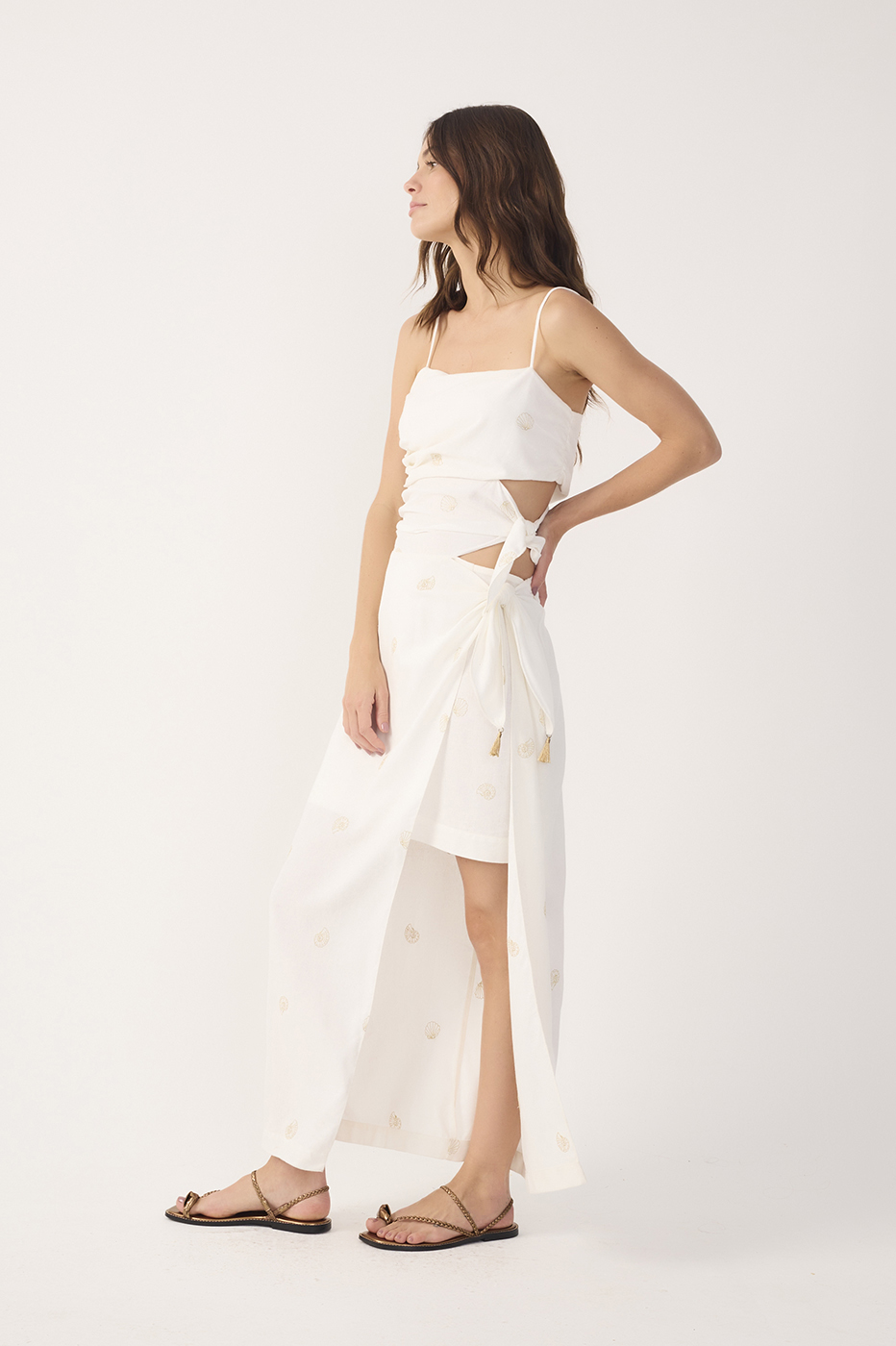 Off-White Shell Embroidered Midi Dress