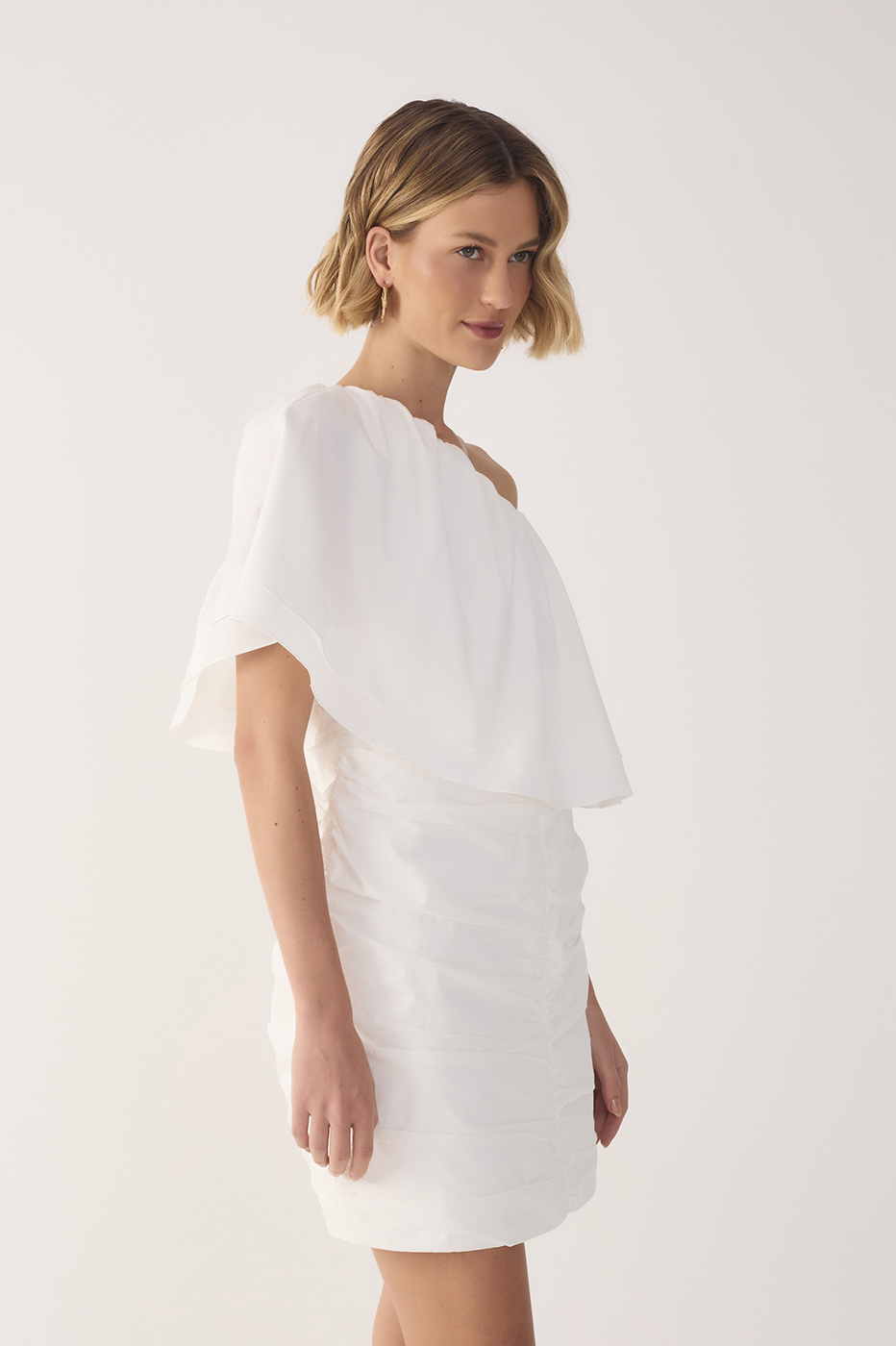 Off-White Ruffle One-Shoulder Mini Dress