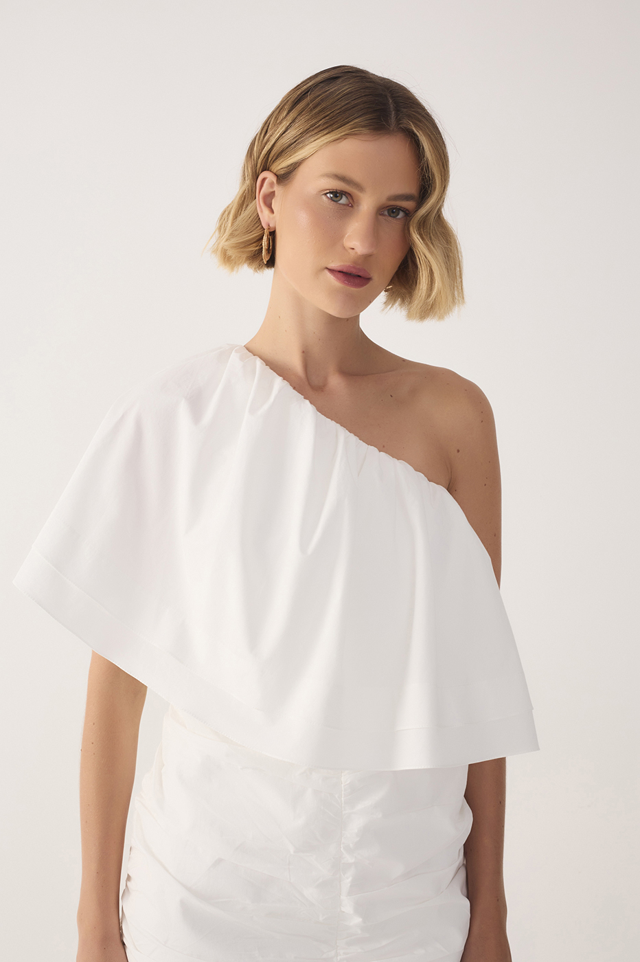 Off-White Ruffle One-Shoulder Mini Dress