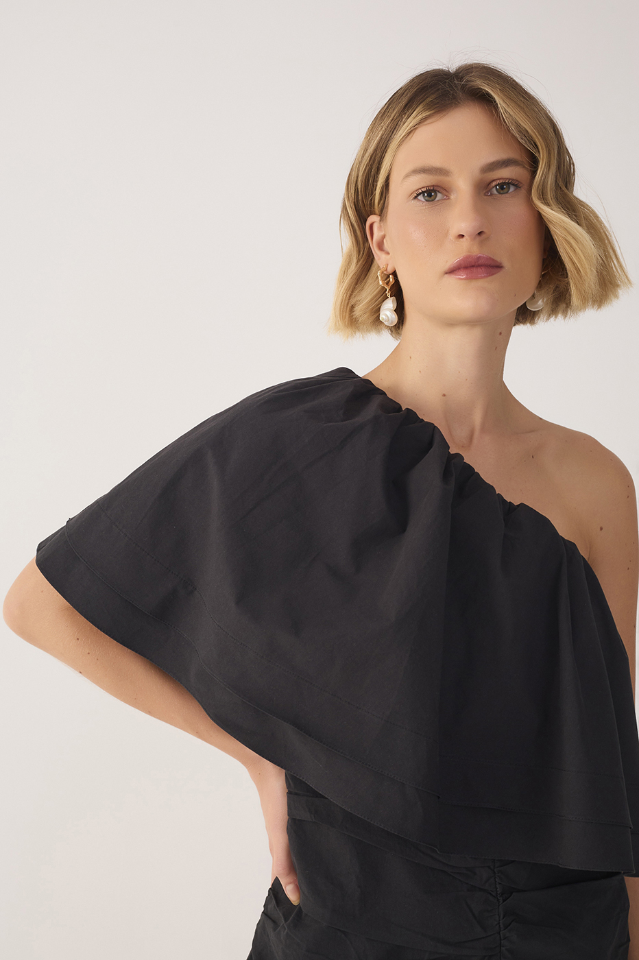 Black Ruffled One-Shoulder Mini Dress