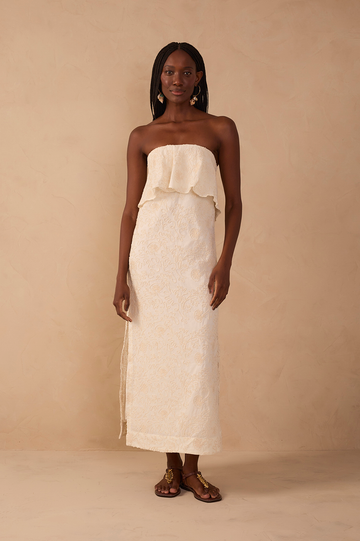 Off-White Embroidered Layered Maxi Dress