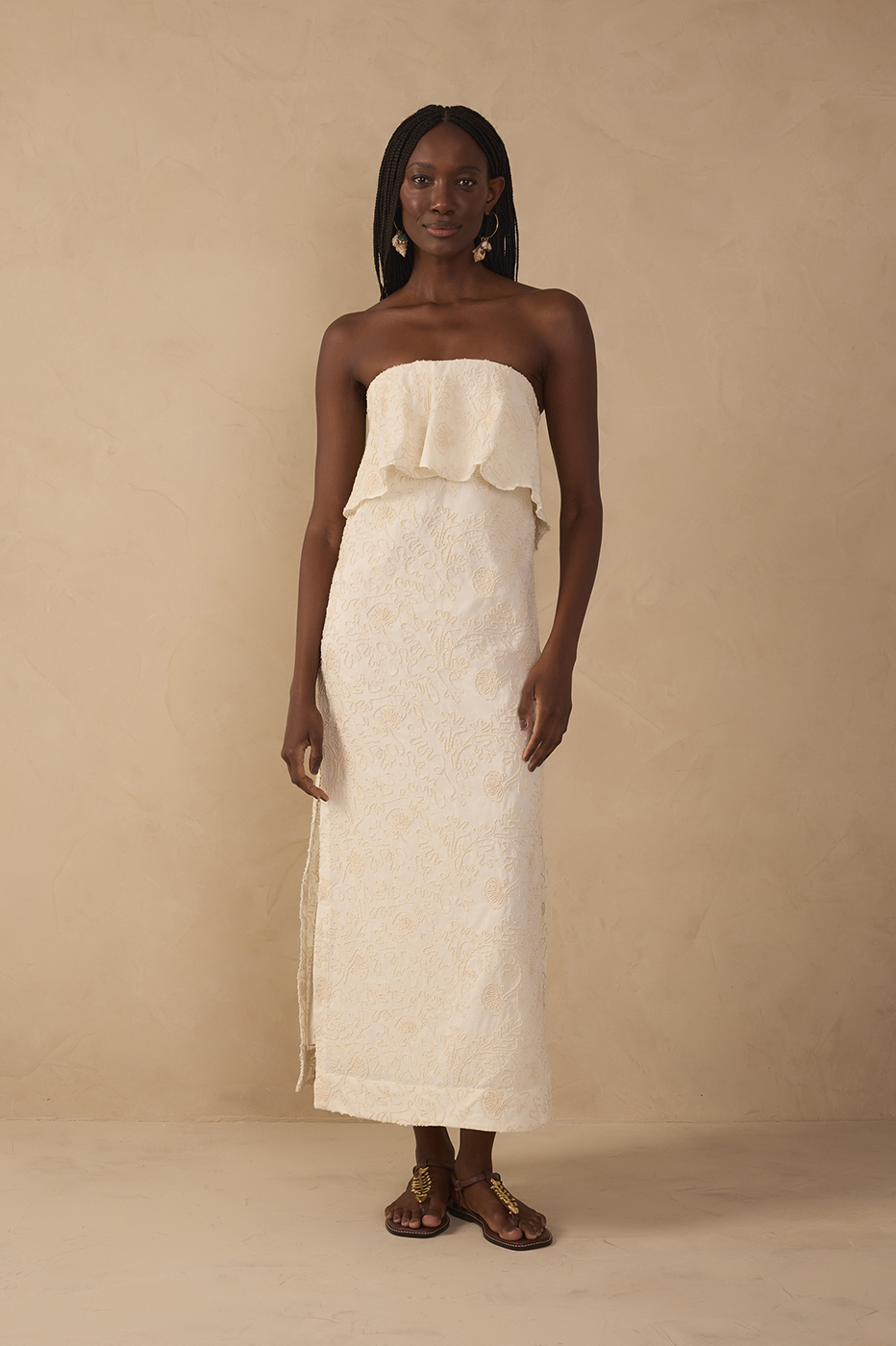 Off-White Embroidered Layered Maxi Dress