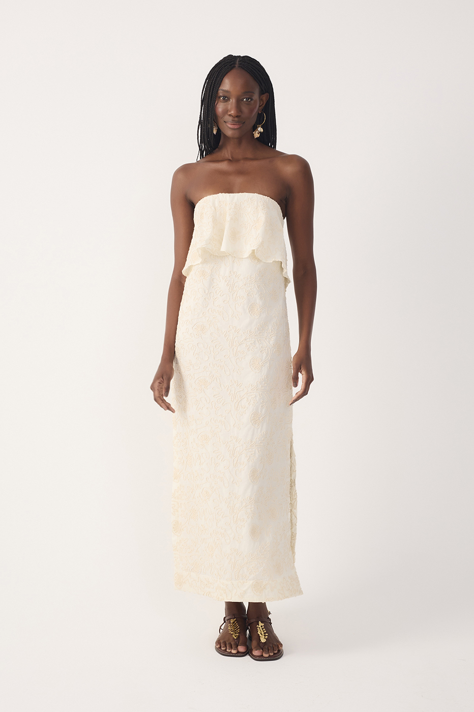 Off-White Embroidered Layered Maxi Dress
