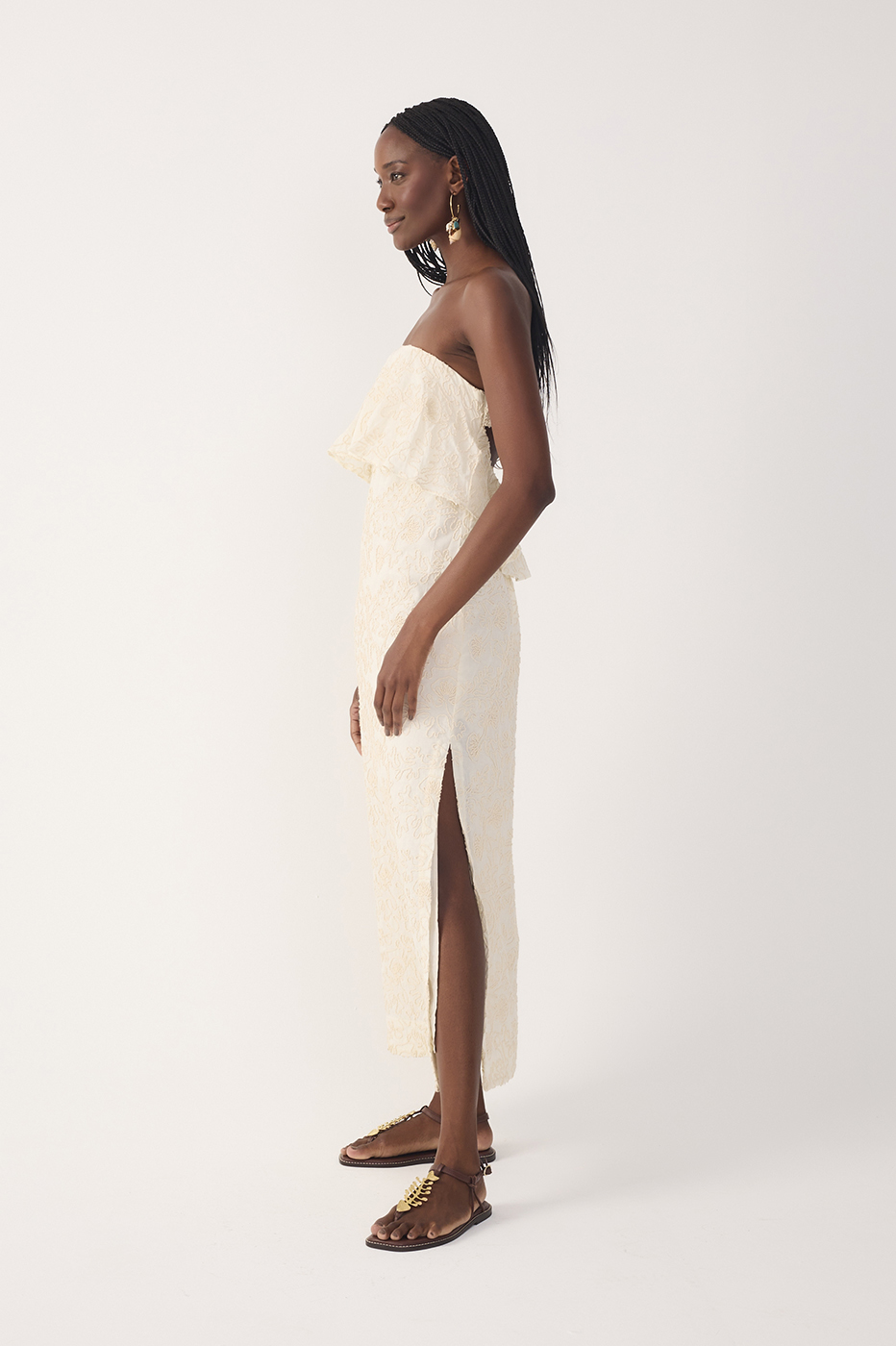 Off-White Embroidered Layered Maxi Dress