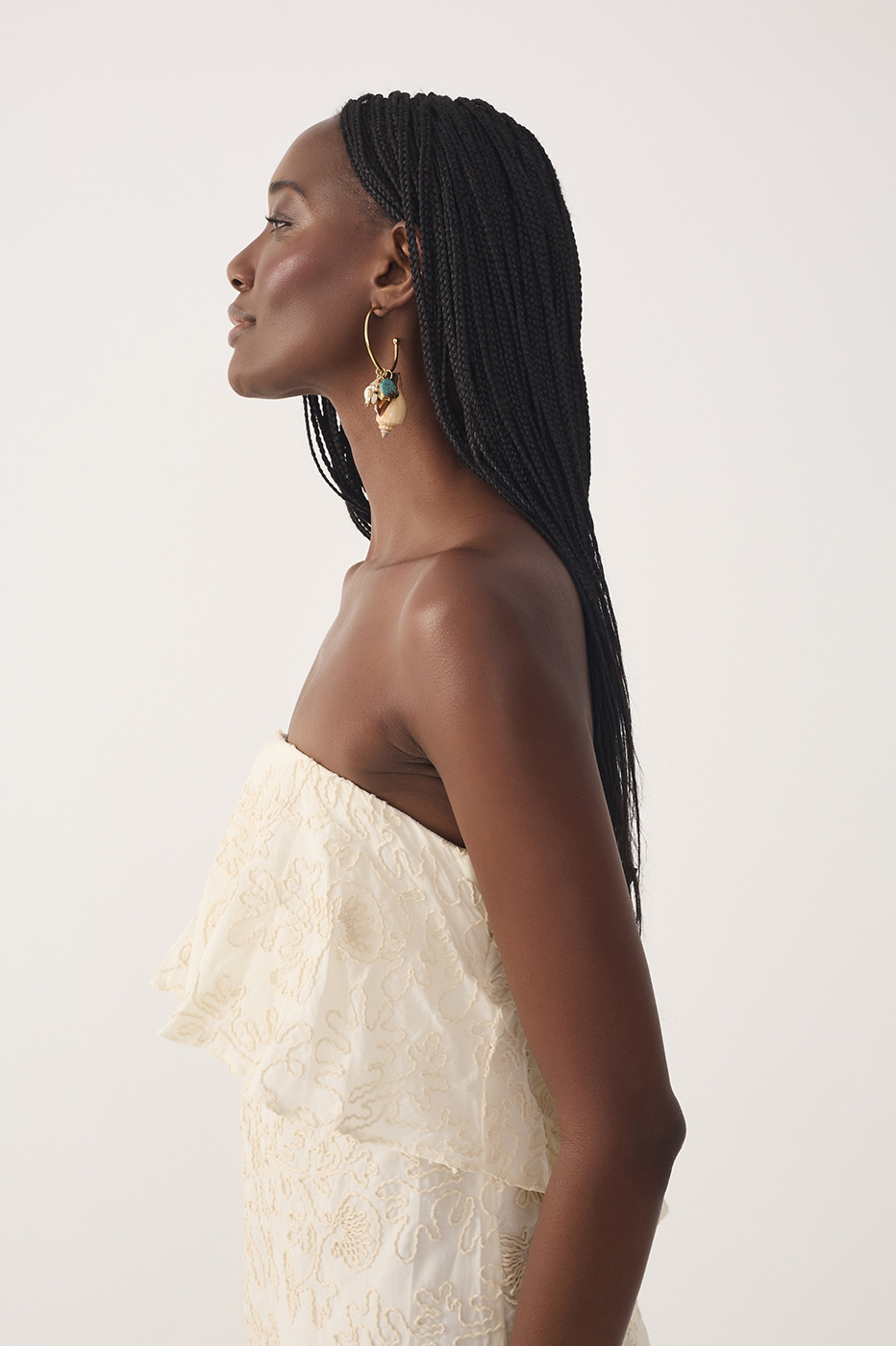 Off-White Embroidered Layered Maxi Dress