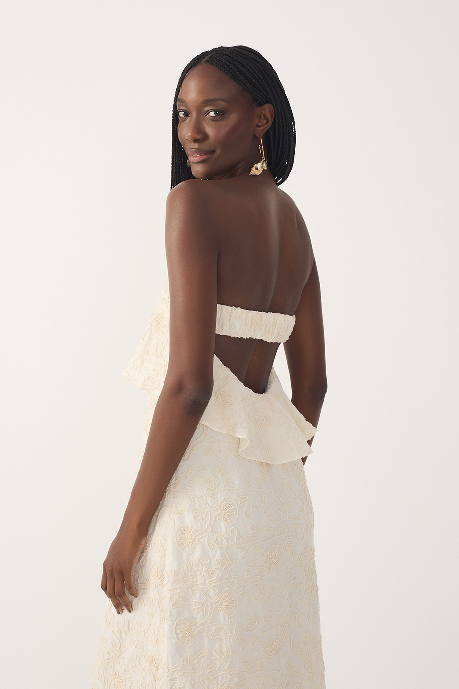 Off-White Embroidered Layered Maxi Dress
