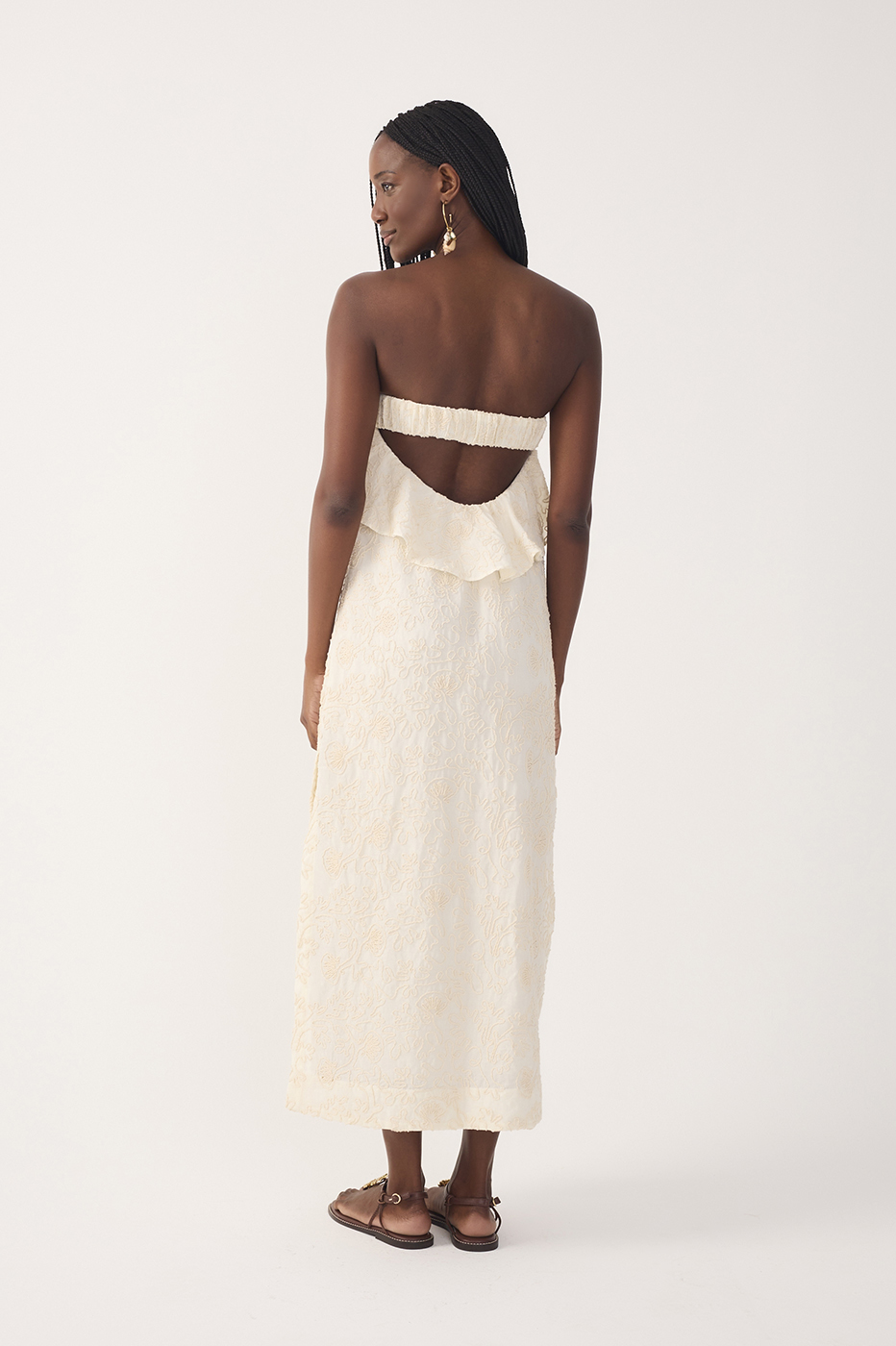 Off-White Embroidered Layered Maxi Dress