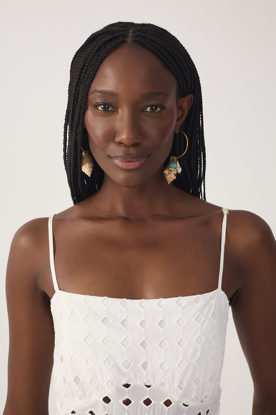 Off-White Eyelet Smocked Midi Dress