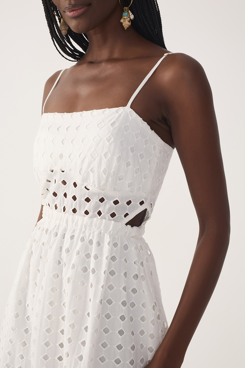 Off-White Eyelet Smocked Midi Dress