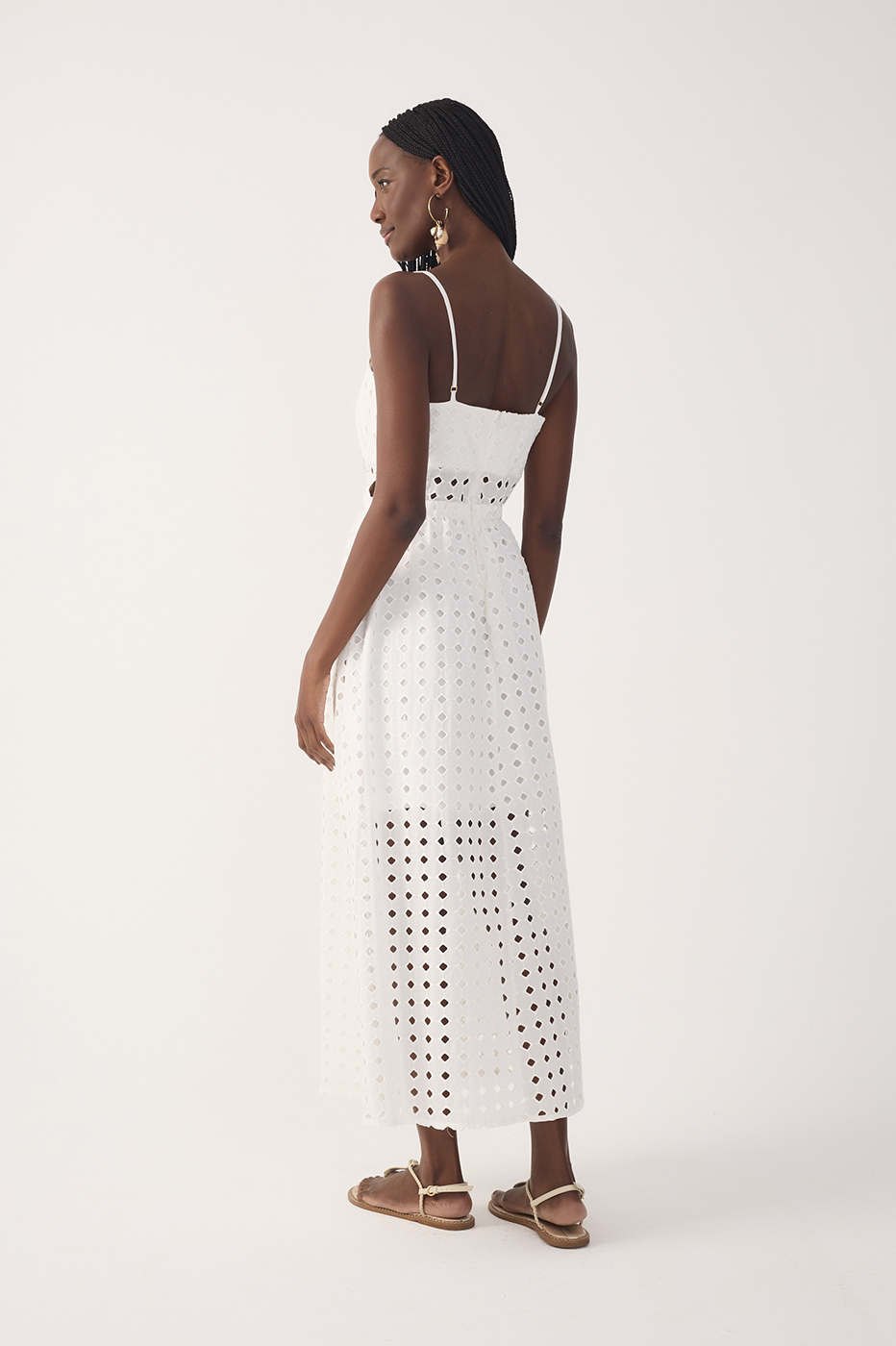Off-White Eyelet Smocked Midi Dress