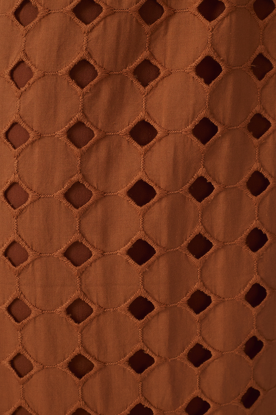 Brown Eyelet Smocked Midi Dress