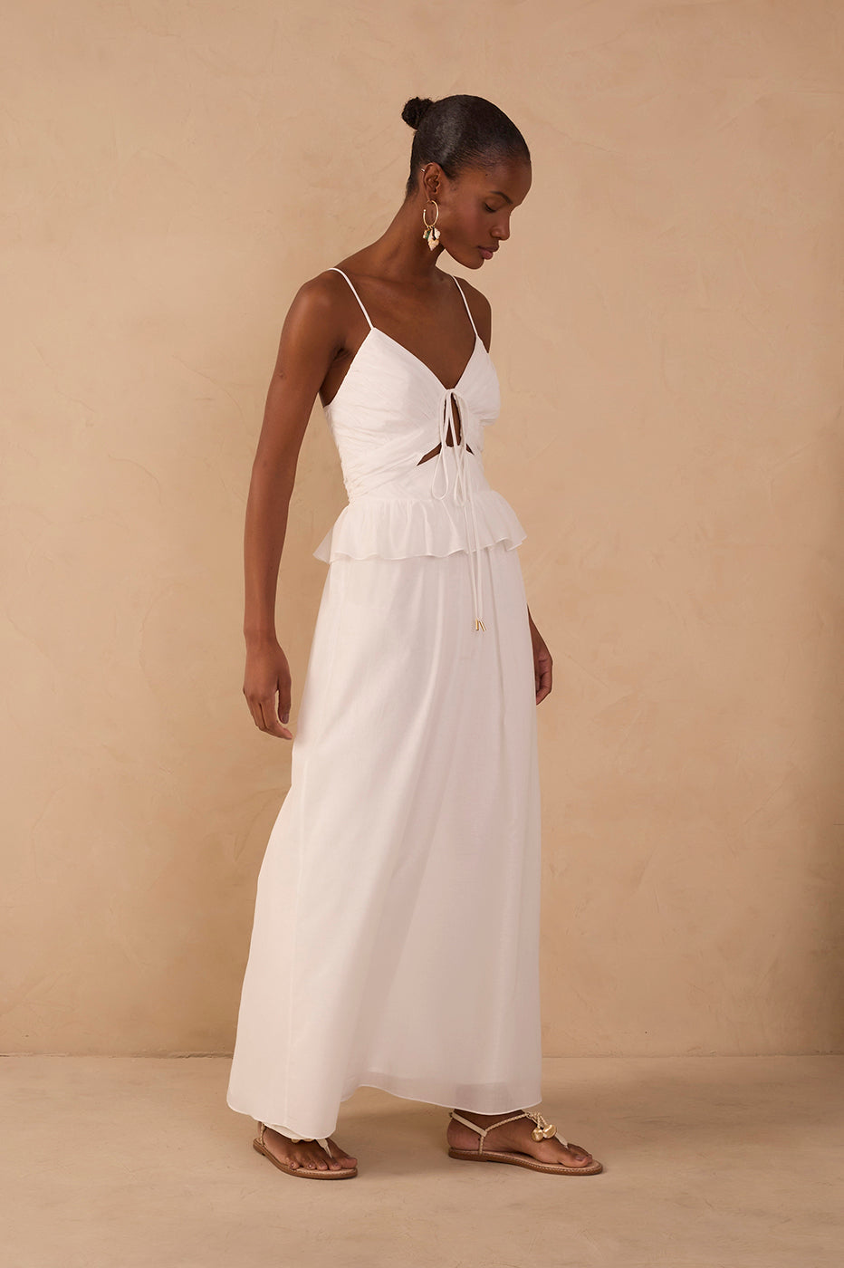 Off-White Ruffled Waist Maxi Dress