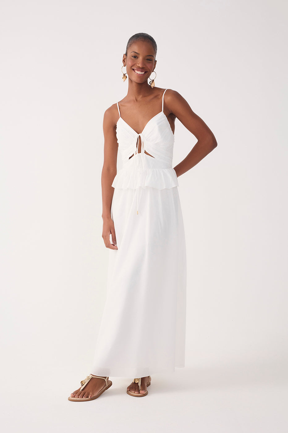 Off-White Ruffled Waist Maxi Dress