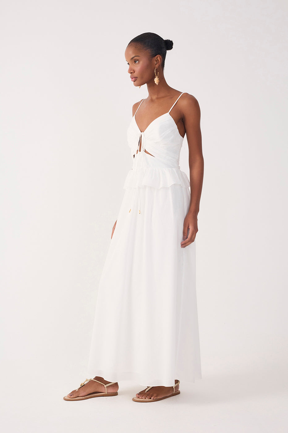 Off-White Ruffled Waist Maxi Dress