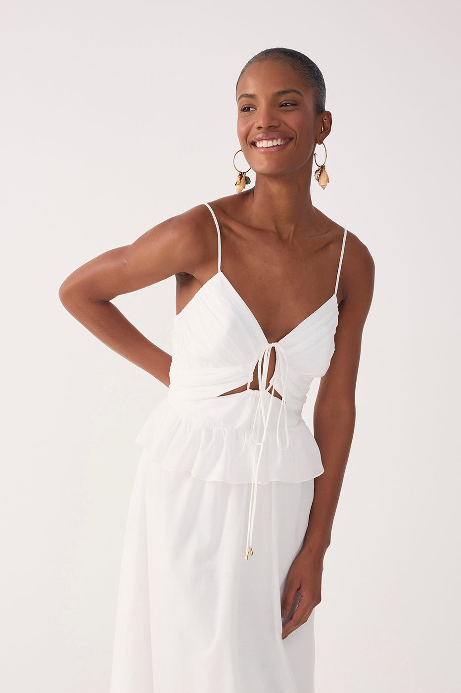 Off-White Ruffled Waist Maxi Dress