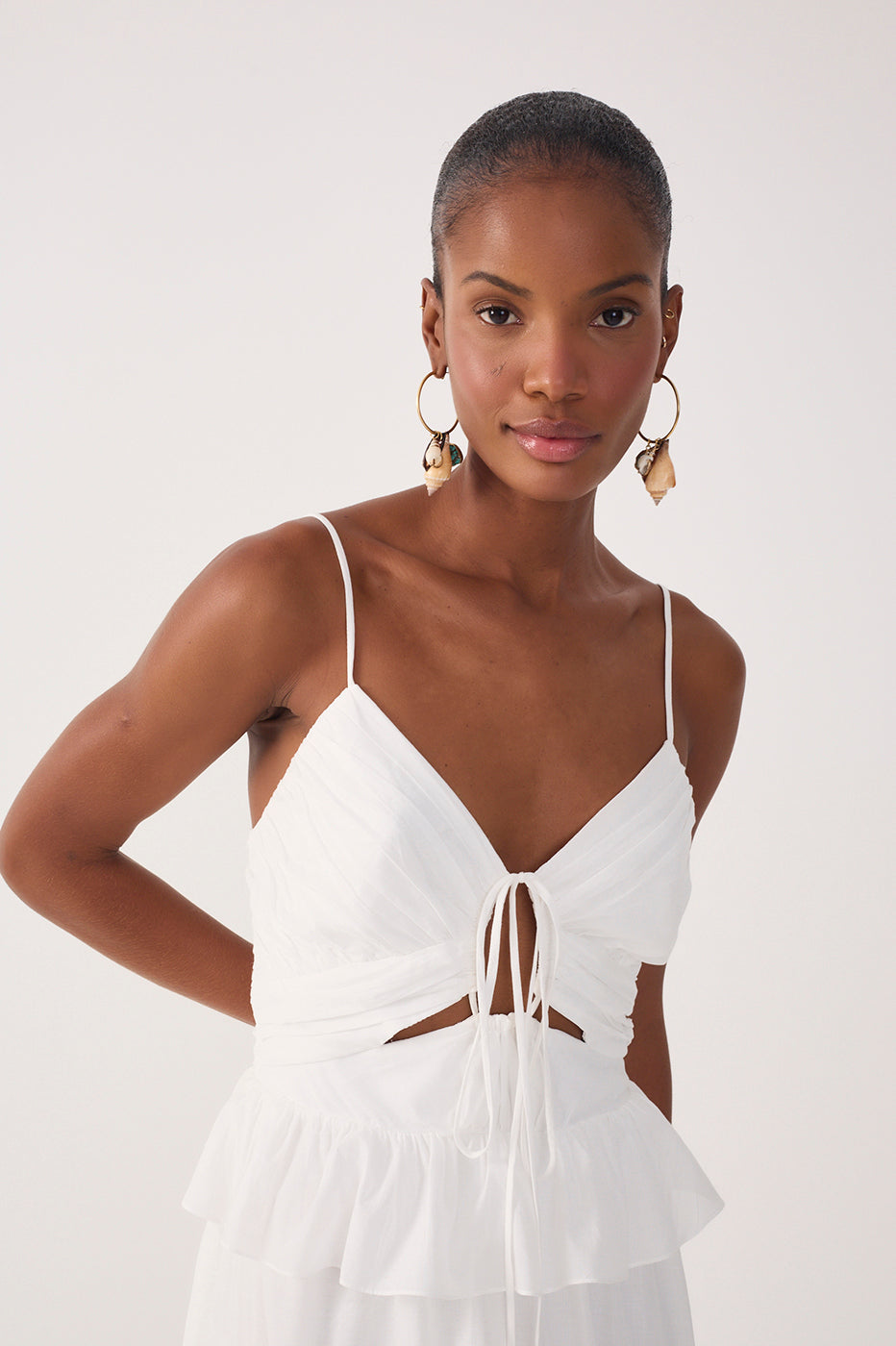 Off-White Ruffled Waist Maxi Dress