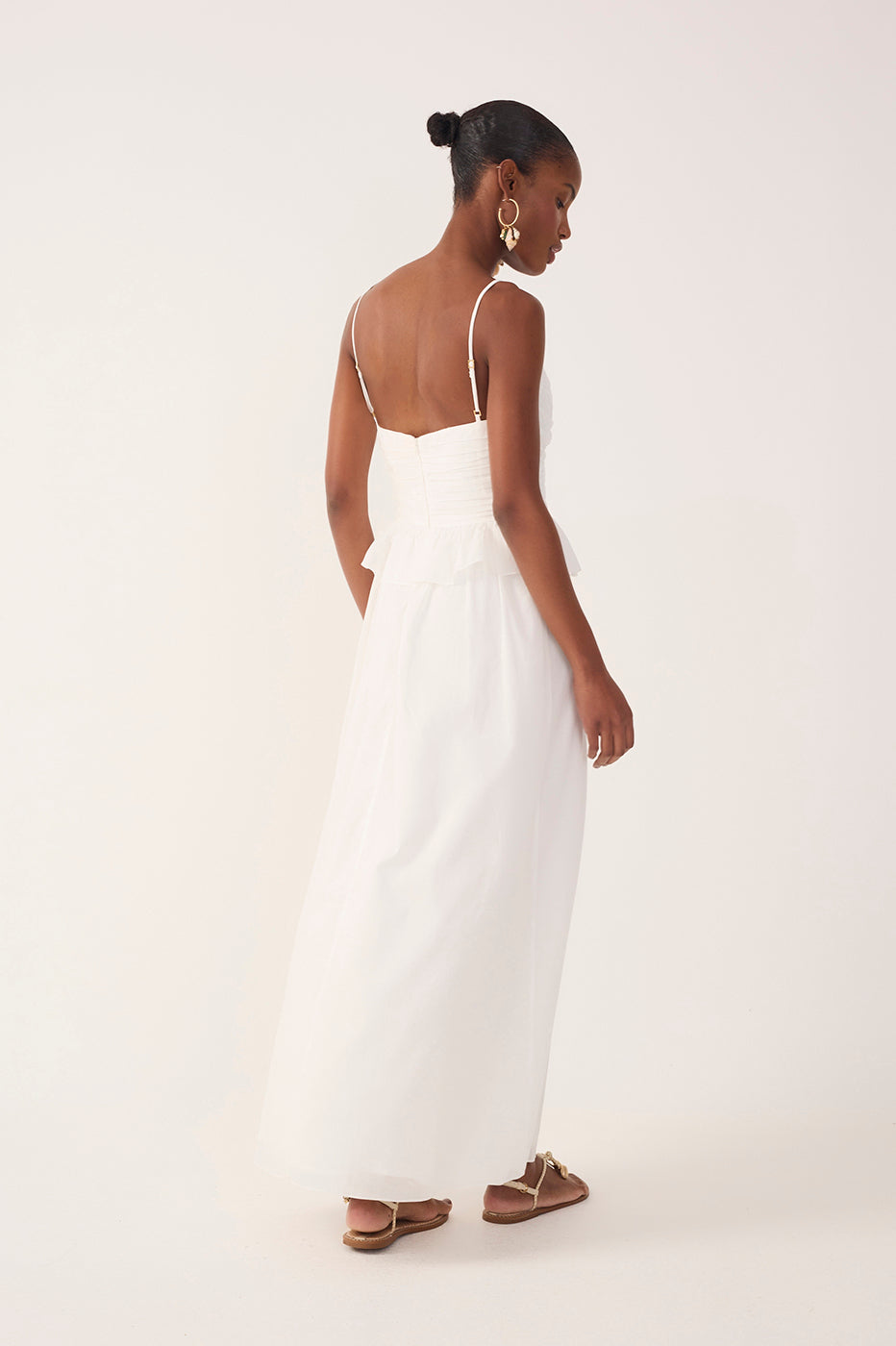 Off-White Ruffled Waist Maxi Dress