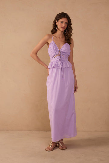 Lilac Ruffled Waist Maxi Dress