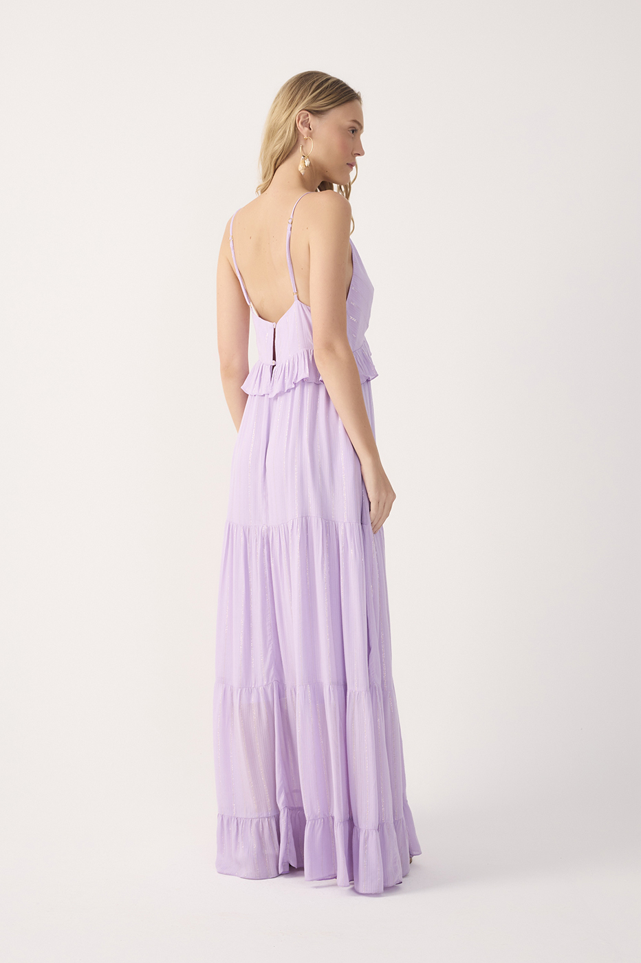 Lilac Ruffled V Neck Maxi Dress