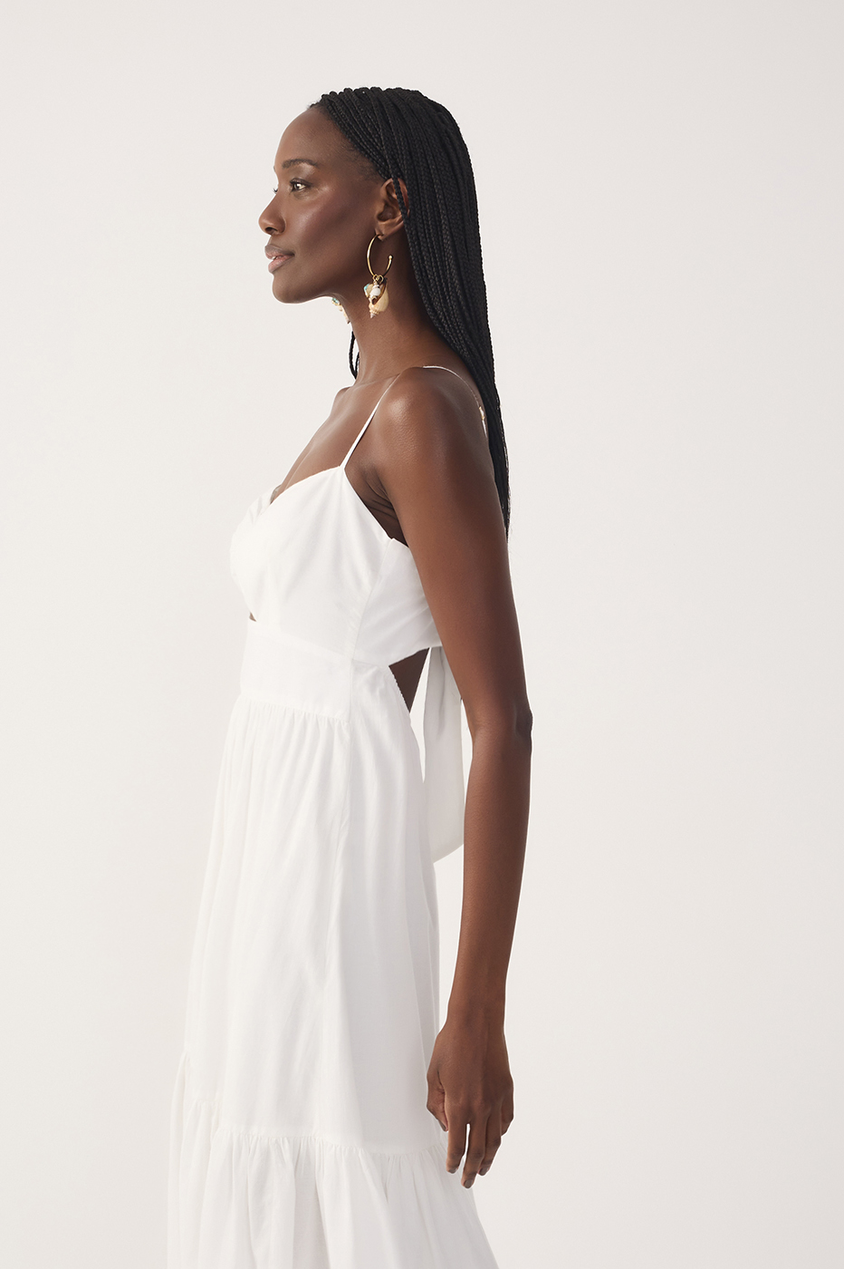 Off-White Ruffled Embroidered Midi Dress