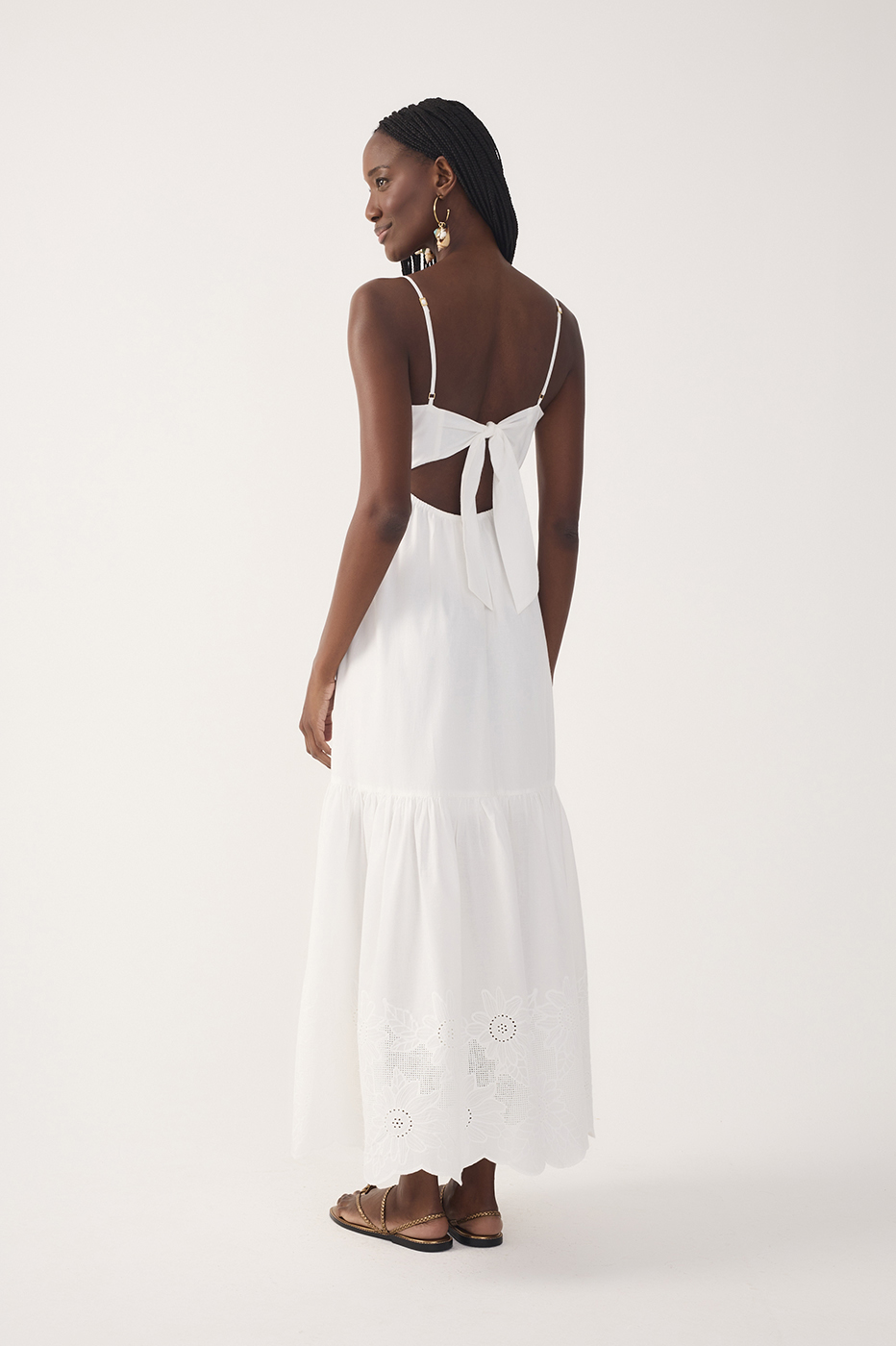 Off-White Ruffled Embroidered Midi Dress