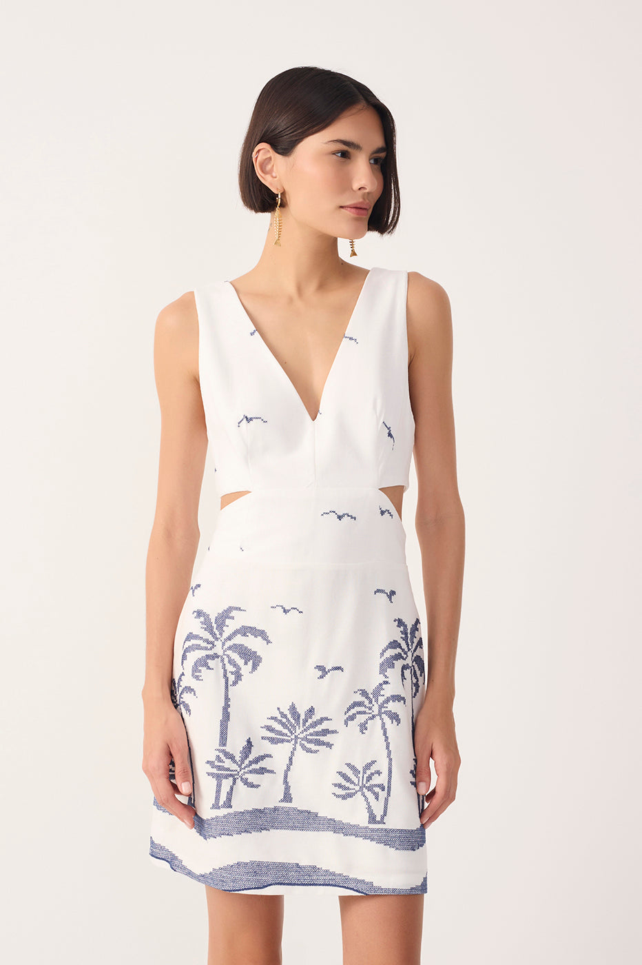 Off-White Embroidered Linen Mini Dress