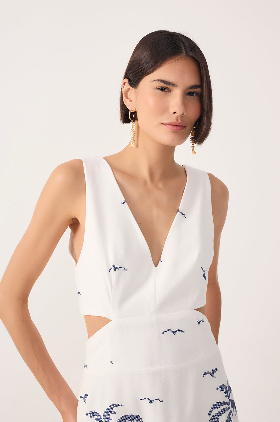 Off-White Embroidered Linen Mini Dress