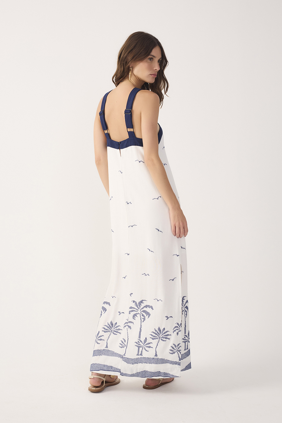 Off-White Embroidered Linen Maxi Dress