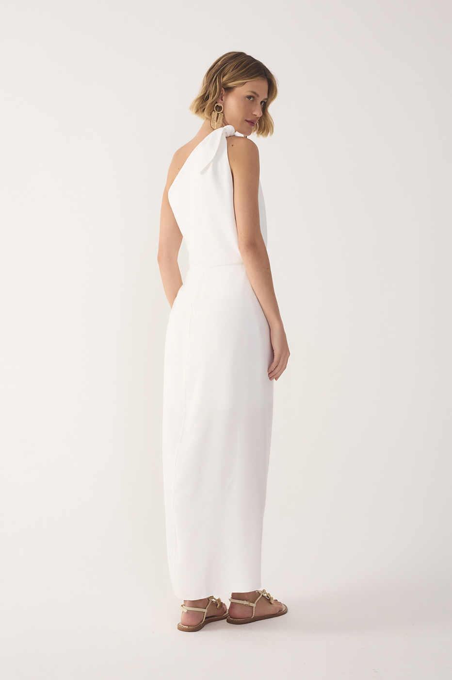 Off-White Wrap One-Shoulder Midi Dress