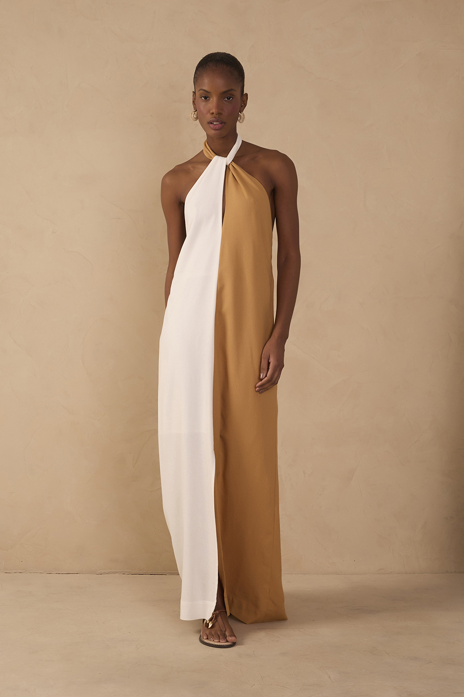 Multicolor Halter Neck Linen Maxi Dress