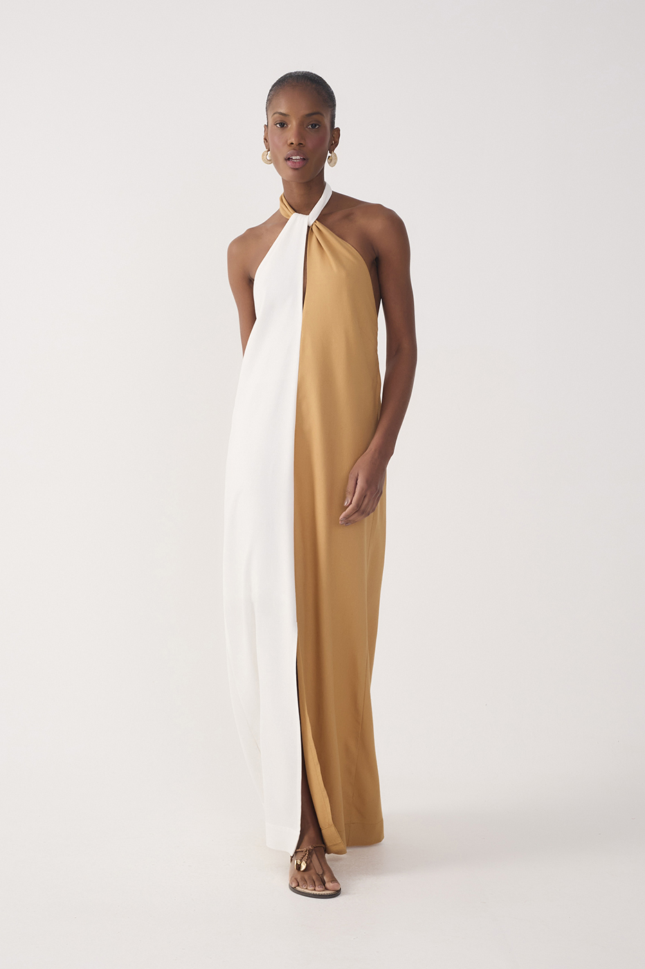 Multicolor Halter Neck Linen Maxi Dress