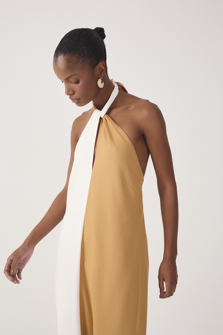 Multicolor Halter Neck Linen Maxi Dress