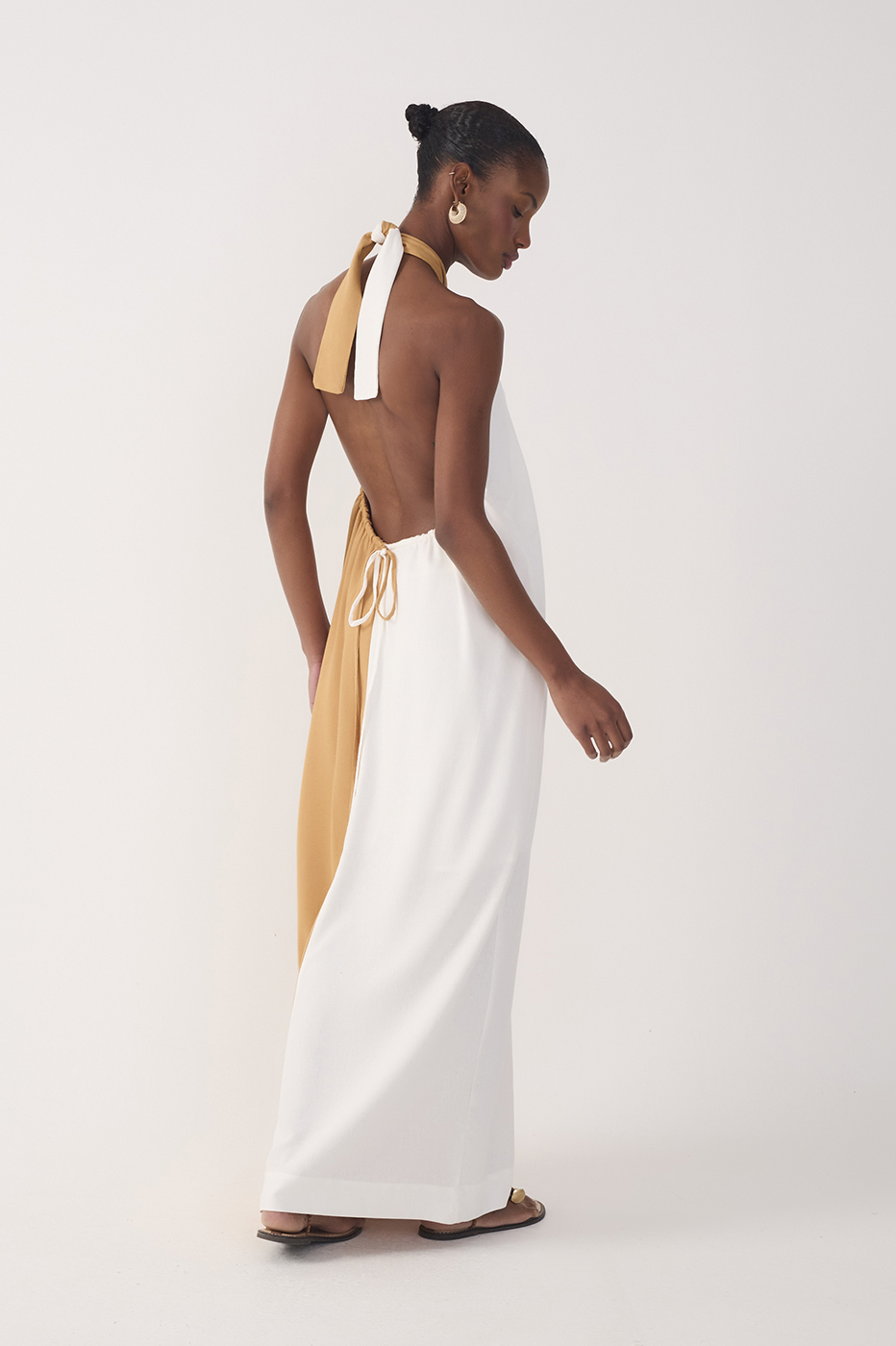 Multicolor Halter Neck Linen Maxi Dress