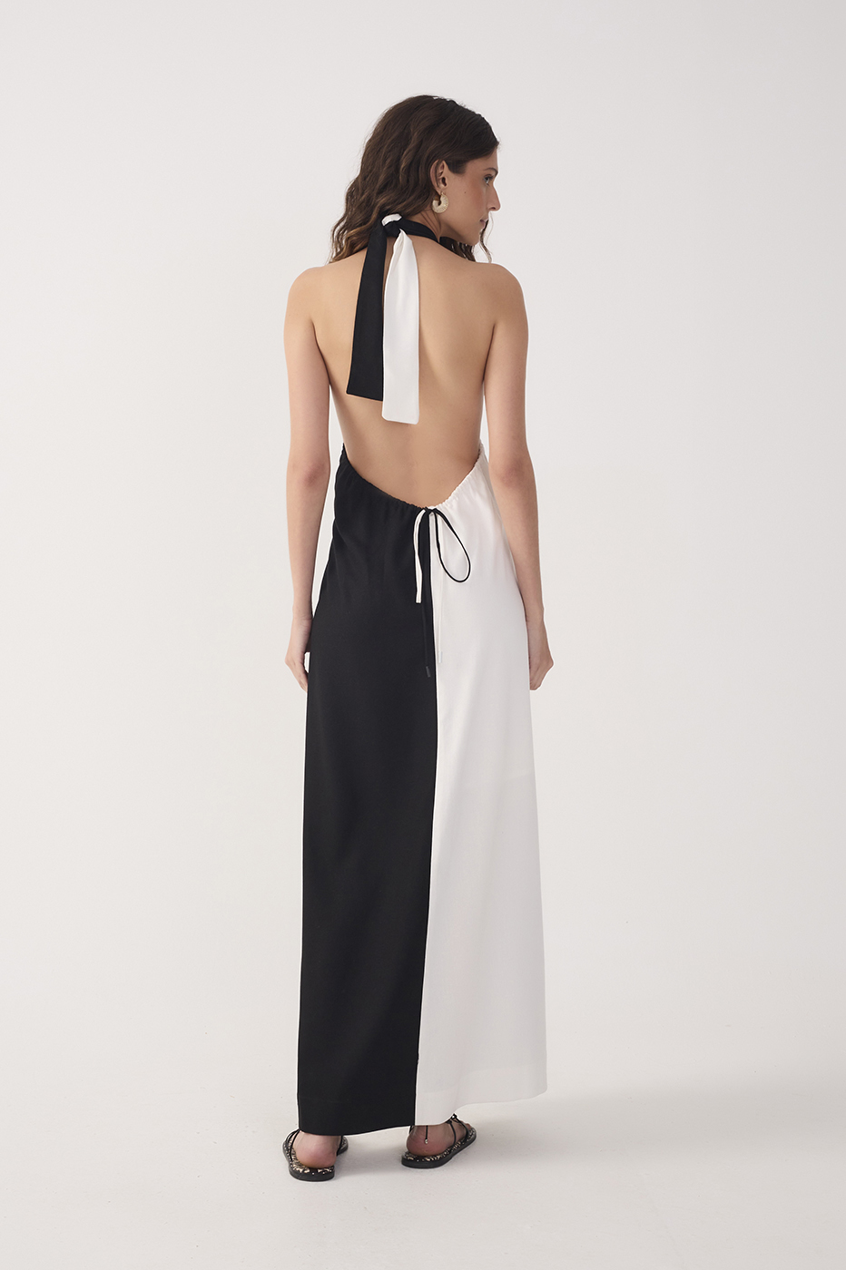 Bicolor Halter Neck Linen Maxi Dress