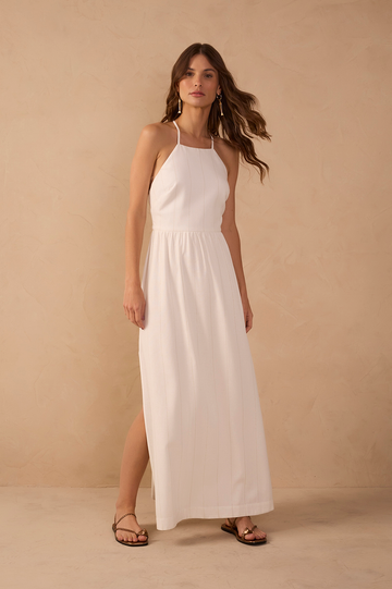 Off-White Side Slit Pinstripe Maxi Dress