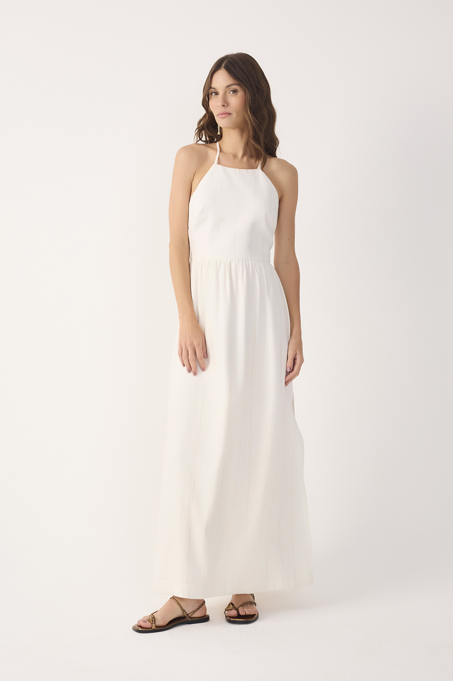 Off-White Side Slit Pinstripe Maxi Dress